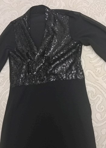 Siyah Uzun Kollu degaje Yaka Abiye  özel dikim - Görsel 3