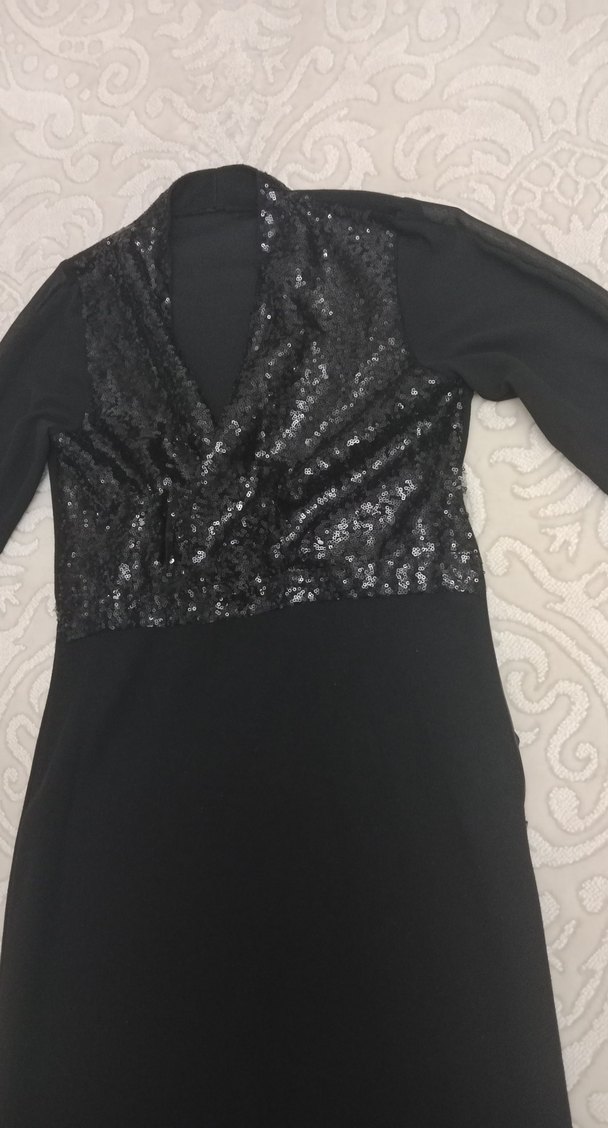 Siyah Uzun Kollu degaje Yaka Abiye  özel dikim - Görsel 3