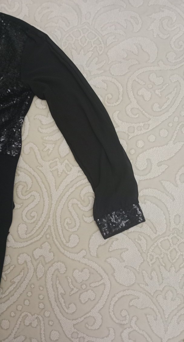 Siyah Uzun Kollu degaje Yaka Abiye  özel dikim - Görsel 4