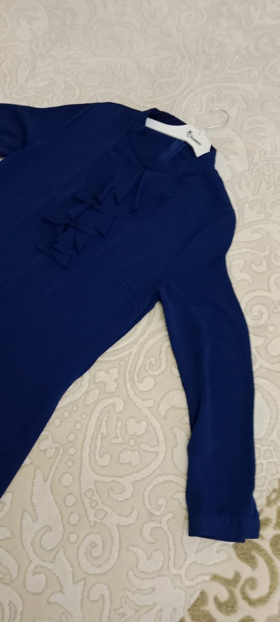 Uzun Kollu  Lacivert Kadın uzun  Tunik - Görsel 3