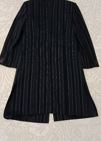 Çizgili siyah Kadın Uzun  ceket - Görsel 5