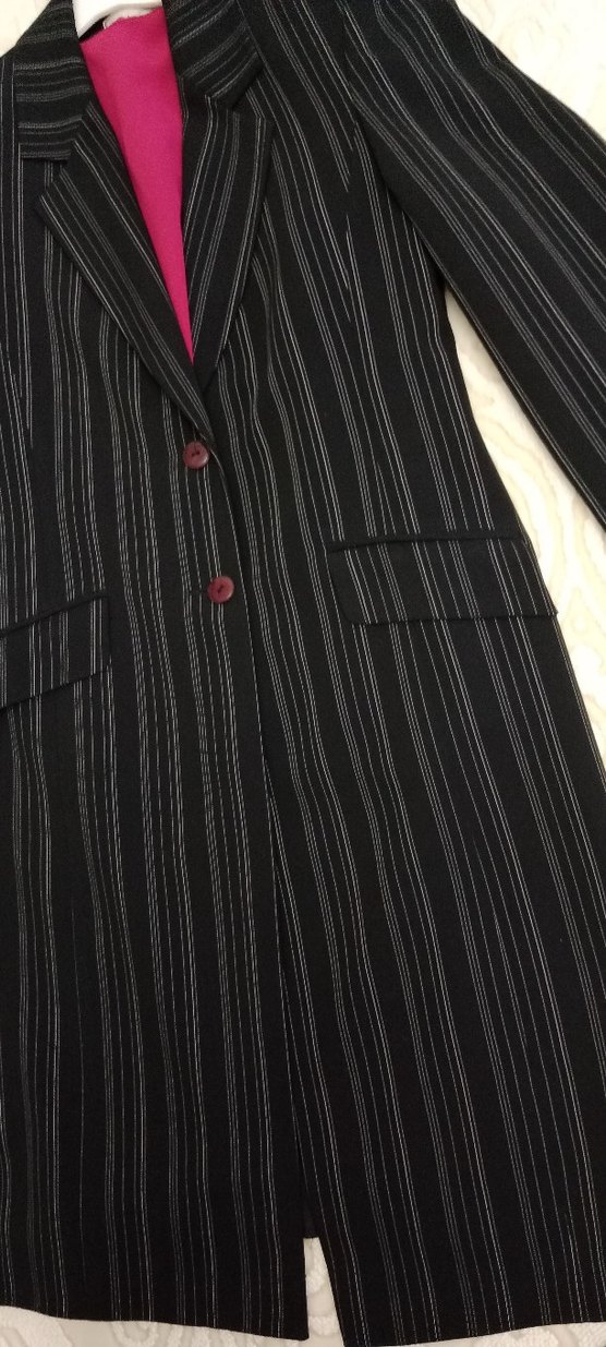 Çizgili siyah Kadın Uzun  ceket - Görsel 2
