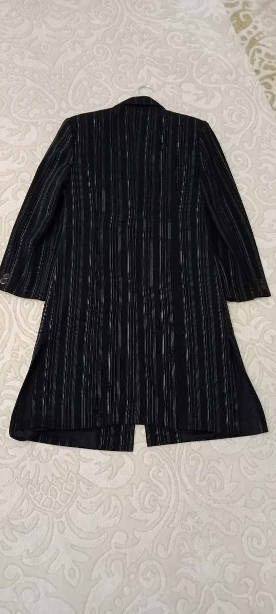 Çizgili siyah Kadın Uzun  ceket - Görsel 5