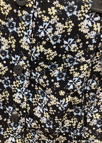 Düğmeli Midi Mavi Çiçek Desenli Etek - Görsel 7