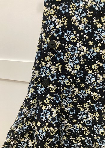 Düğmeli Midi Mavi Çiçek Desenli Etek - Görsel 5