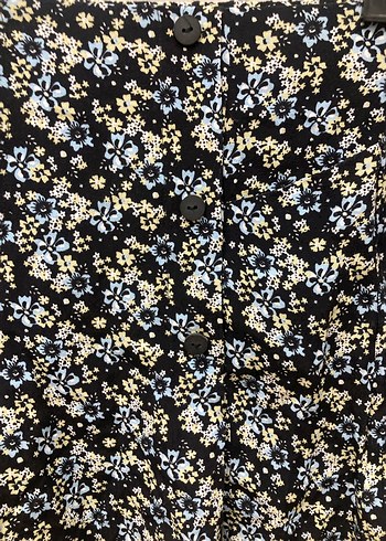 Düğmeli Midi Mavi Çiçek Desenli Etek - Görsel 6