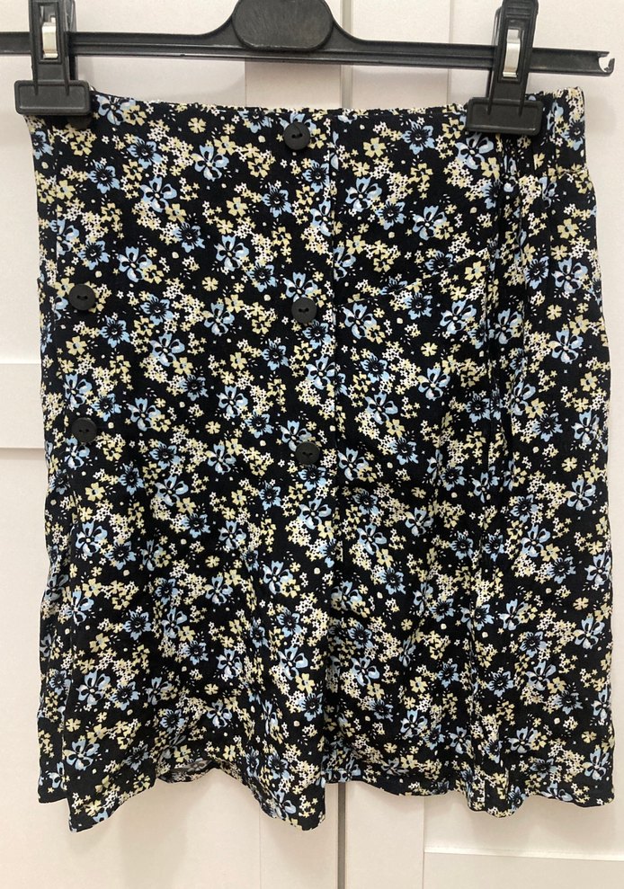 Düğmeli Midi Mavi Çiçek Desenli Etek - Görsel 2