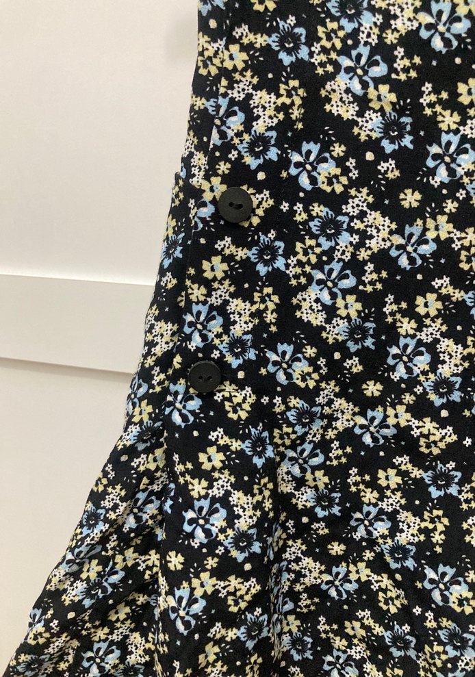 Düğmeli Midi Mavi Çiçek Desenli Etek - Görsel 5