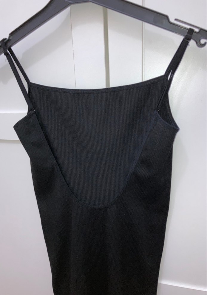 Siyah İnce Askılı Midi Elbise - Görsel 3