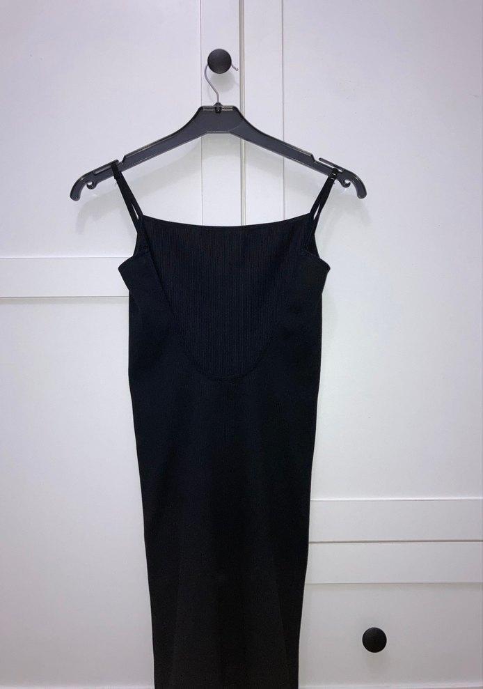 Siyah İnce Askılı Midi Elbise - Görsel 2