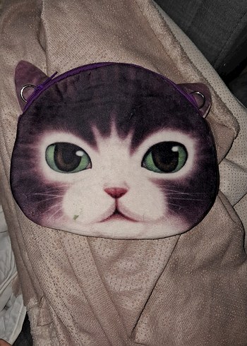 Gri Kedi Yüzü Desenli Kedi çanta - Görsel 2