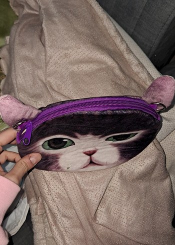 Gri Kedi Yüzü Desenli Kedi çanta - Görsel 3