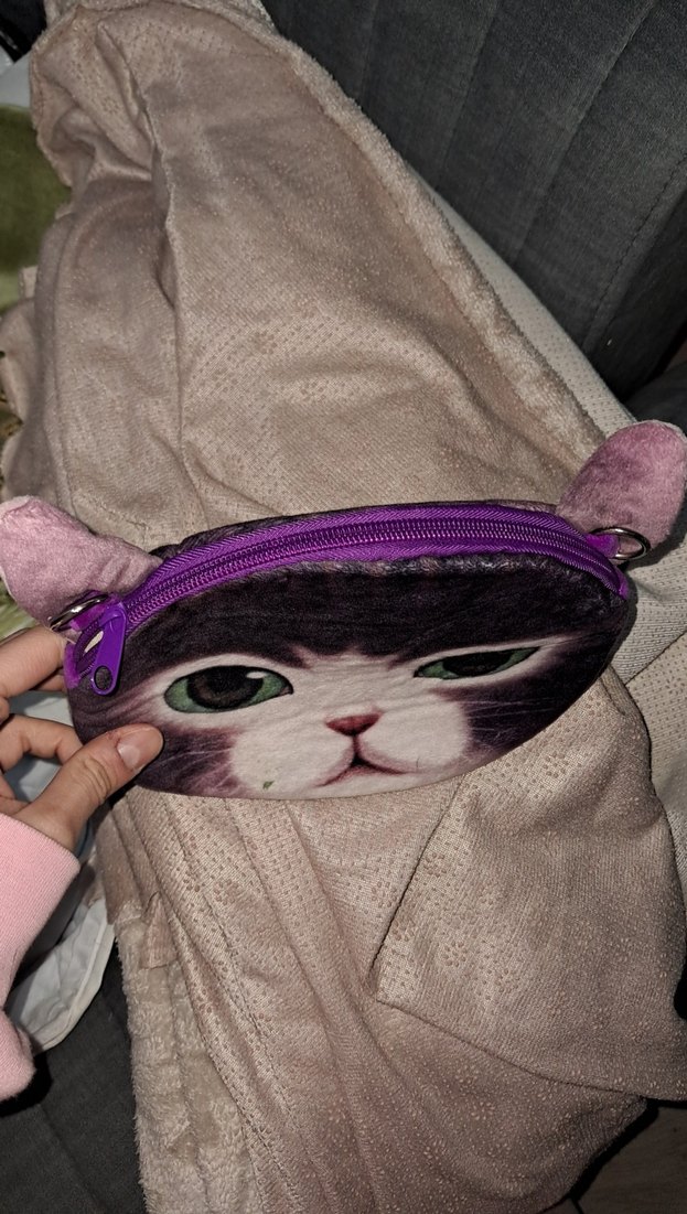 Gri Kedi Yüzü Desenli Kedi çanta - Görsel 3