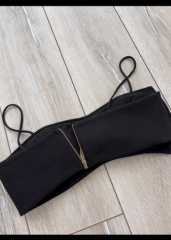 Tokalı Siyah Mini Strappy Büstiyer Üst - Görsel 2