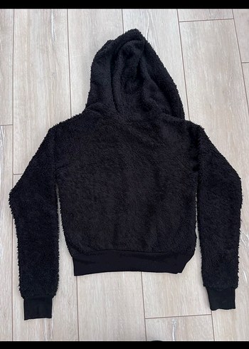 Topshop Kürklü Kapüşonlu Siyah Kadın Peluş Hırka