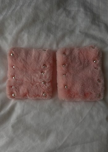 İnci Detaylı Pembe Peluş Eldiven - Görsel 2