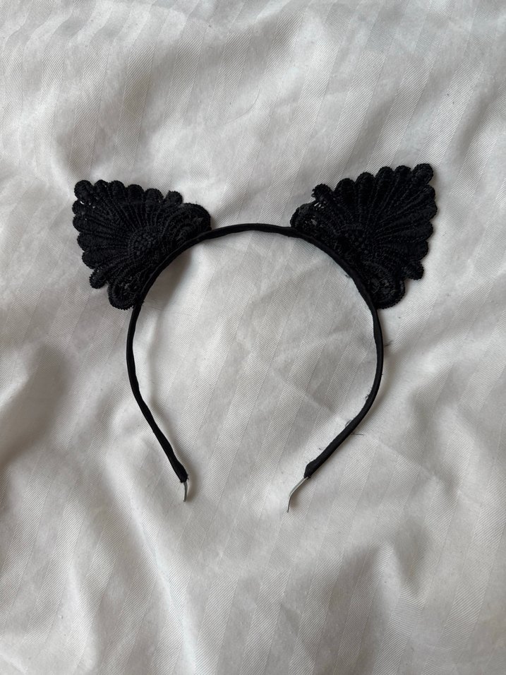 Nakışlı Dantelli Siyah Kedi Kulaklı Saç Bandı - Görsel 2