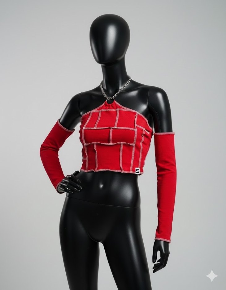 Kırmızı Kareli Straplez Mini Büstiyer - Görsel 2