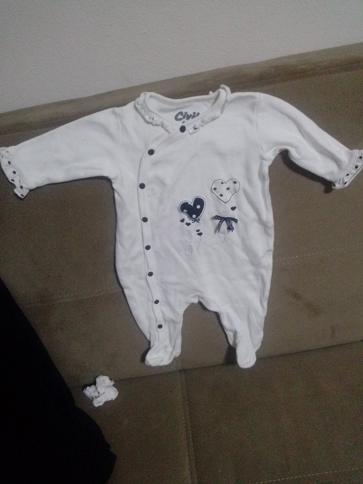 Uzun Kollu Beyaz Baskılı Bebek Tulum - Görsel 2