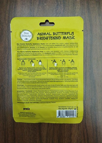 Bee Beauty Parlaklık Veren Kelebek Kağıt Maske - Görsel 2