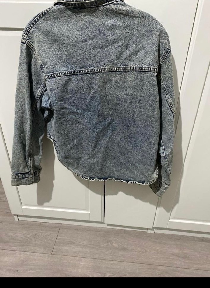 Gri Kadın Denim Ceket, Düğmeli, Salaş Kesim - Görsel 3