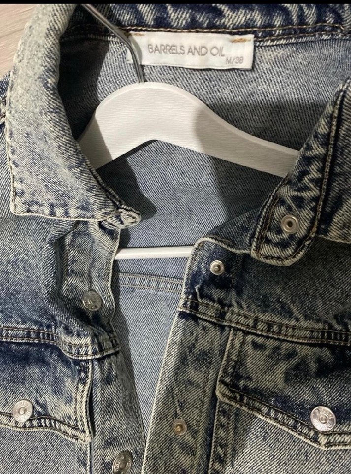 Gri Kadın Denim Ceket, Düğmeli, Salaş Kesim - Görsel 4