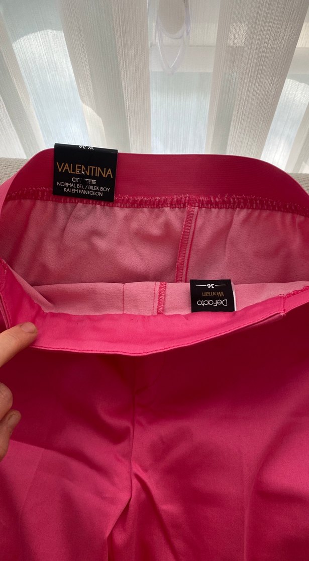 Kadın Parlak Pembe Midi Kumaş Pantolon - Görsel 2