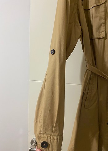 Bej Kemerli Uzun Kadın Trençkot - Görsel 3