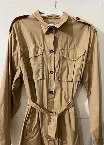 Bej Kemerli Uzun Kadın Trençkot - Görsel 2