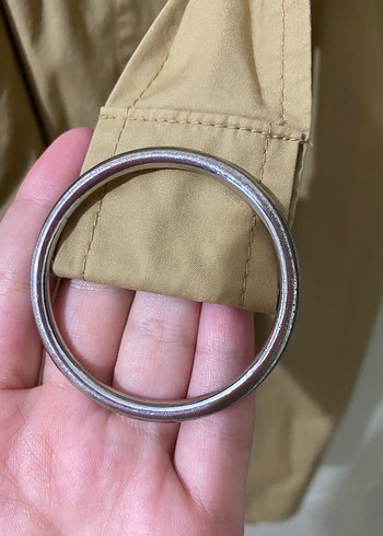 Bej Kemerli Uzun Kadın Trençkot - Görsel 4