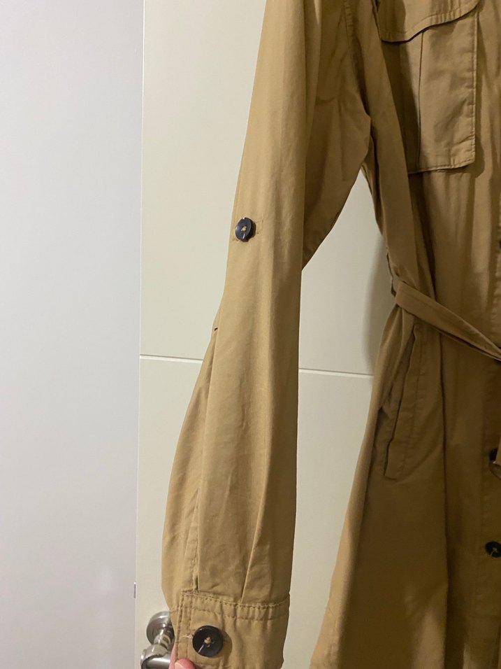 Bej Kemerli Uzun Kadın Trençkot - Görsel 3