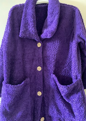 Mor Düğmeli Kadın Polar Ceket - Görsel 3