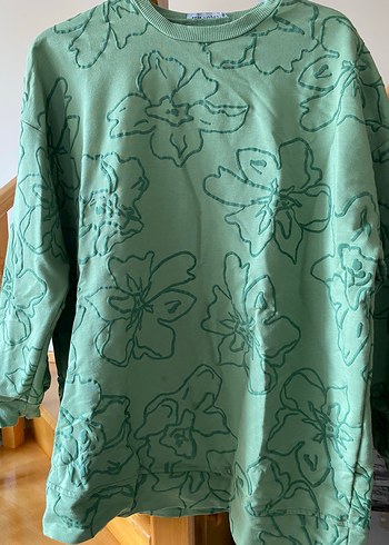 Nakışlı Uzun Kollu Yeşil Sweatshirt