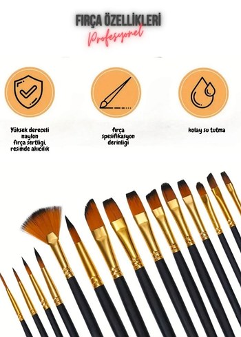 12 Parça Profesyonel Sanatçı Fırça Seti - Görsel 2