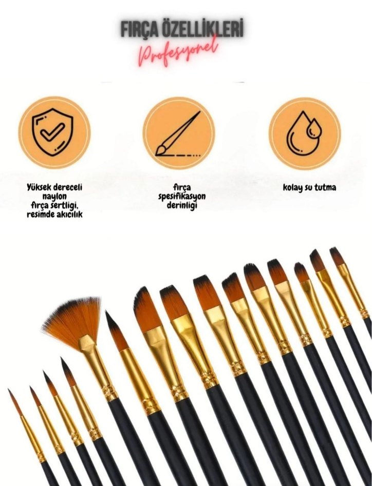 12 Parça Profesyonel Sanatçı Fırça Seti - Görsel 2