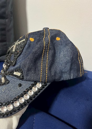 Kadın Kot Taşlı Kuru Kafa Modelli Şapka - Görsel 3