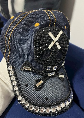 Kadın Kot Taşlı Kuru Kafa Modelli Şapka - Görsel 9