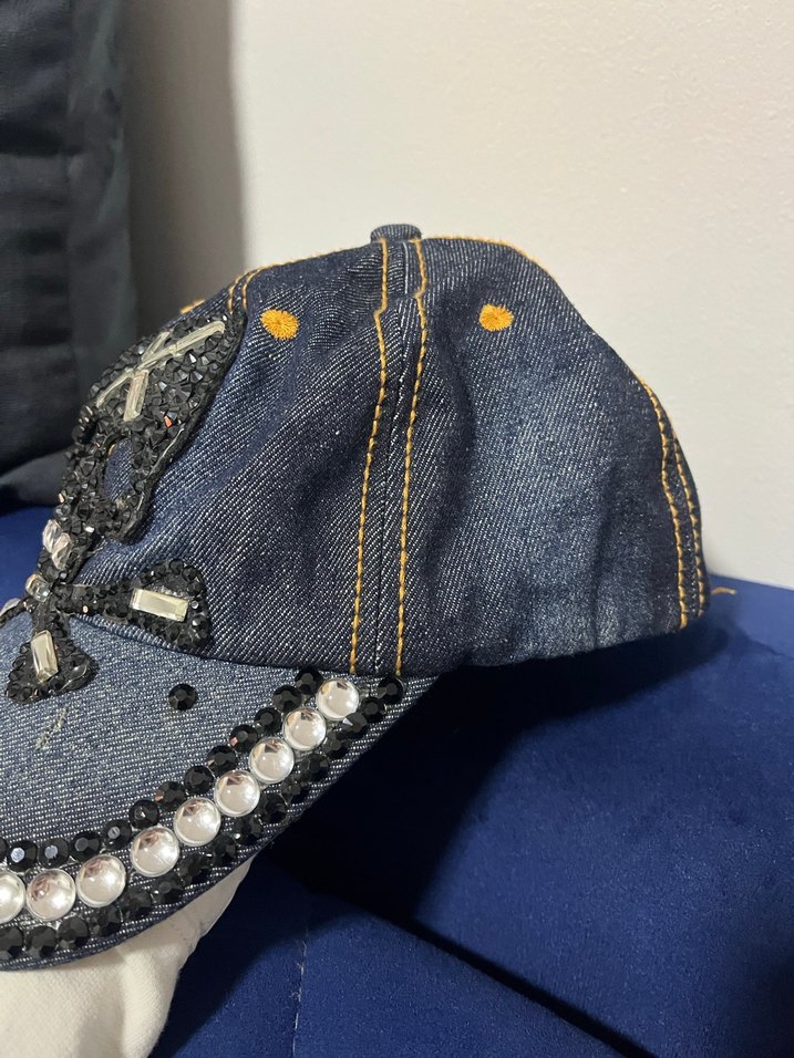 Kadın Kot Taşlı Kuru Kafa Modelli Şapka - Görsel 3