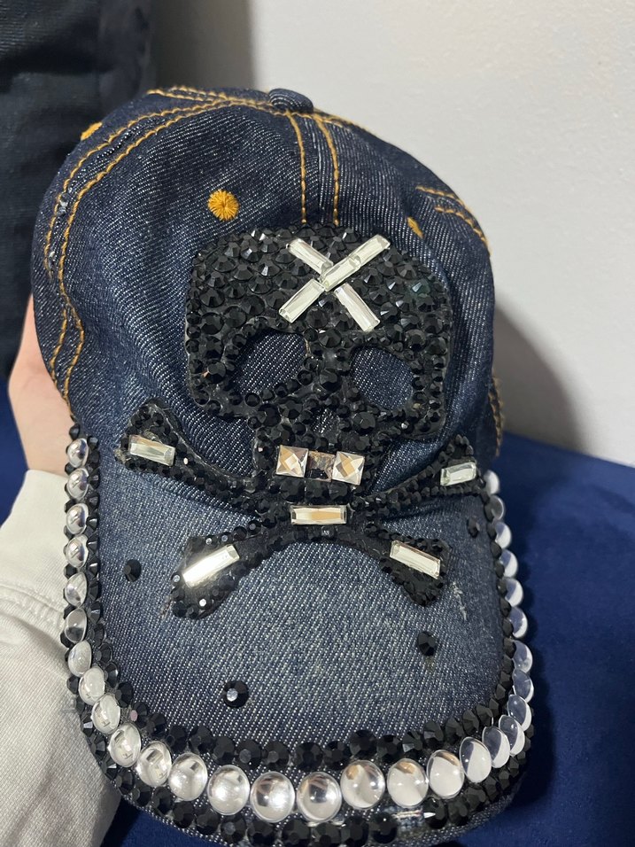 Kadın Kot Taşlı Kuru Kafa Modelli Şapka - Görsel 2