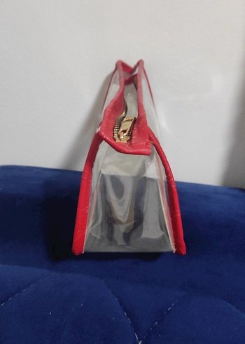 Kırmızı Fermuarlı Şeffaf Makyaj Çantası - Görsel 2