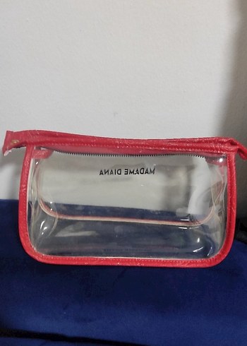 Kırmızı Fermuarlı Şeffaf Makyaj Çantası - Görsel 3