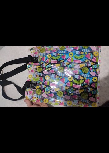 Renkli Desenli Fermuarlı Kadın Plaj Çantası - Görsel 2