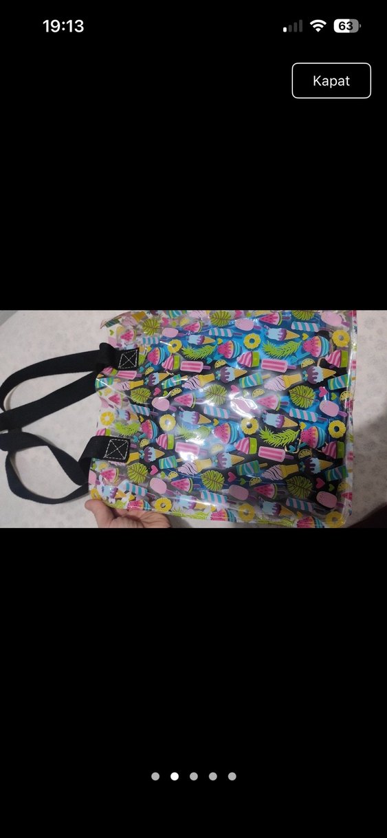 Renkli Desenli Fermuarlı Kadın Plaj Çantası - Görsel 2