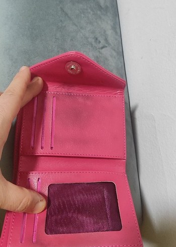 Düğmeli Pembe Deri Kadın Cüzdanı - Görsel 2