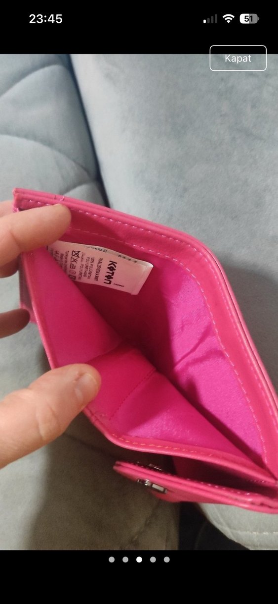 Düğmeli Pembe Deri Kadın Cüzdanı - Görsel 3