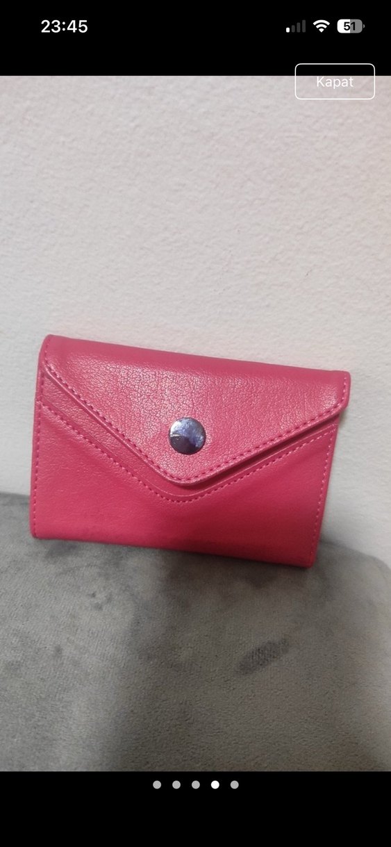 Düğmeli Pembe Deri Kadın Cüzdanı - Görsel 4