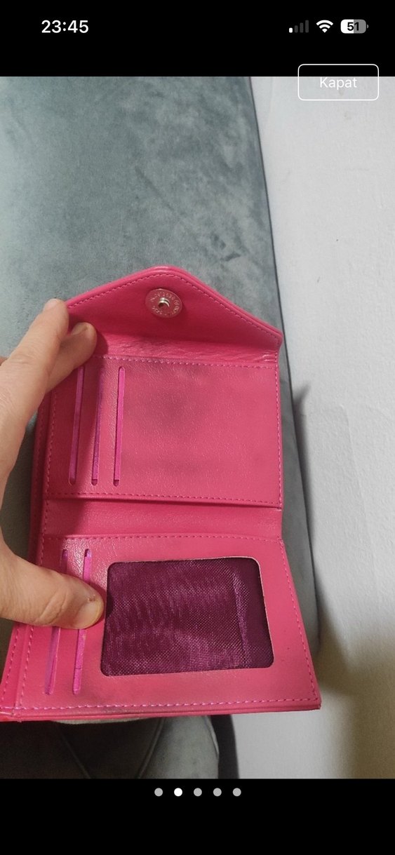 Düğmeli Pembe Deri Kadın Cüzdanı - Görsel 2