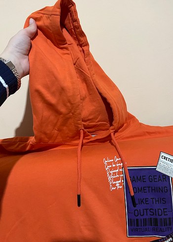 Kadın Turuncu Kapüşonlu Fermuarlı Sweatshirt - Görsel 3