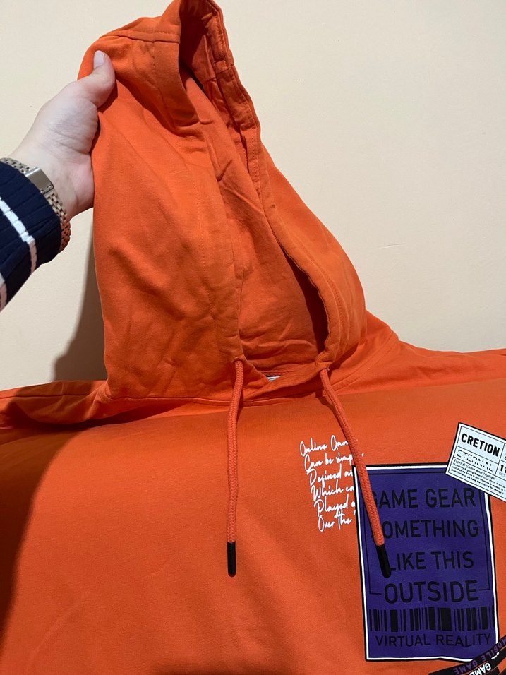 Kadın Turuncu Kapüşonlu Fermuarlı Sweatshirt - Görsel 3