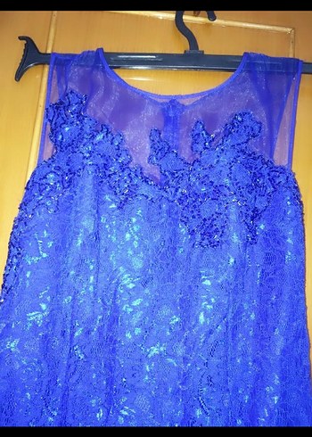 Mavi Uzun Drapeli Abiye Elbise - Görsel 2